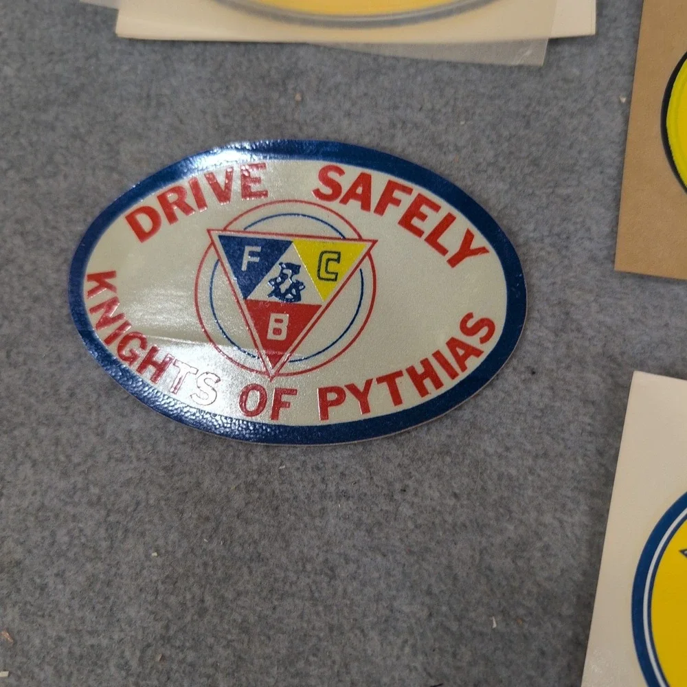 Vintage Knights of Pythias Decals Lot 14pc Be Courteous Drive Safely FCB Shield - Picture 4 of 6